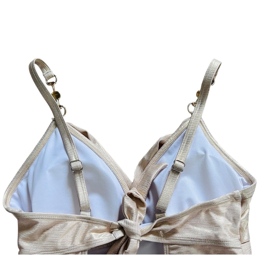 Metallic Gold One Piece Swimsuit Ruched Shimmer V Neck Resort Cruise Size M - Picture 6 of 7